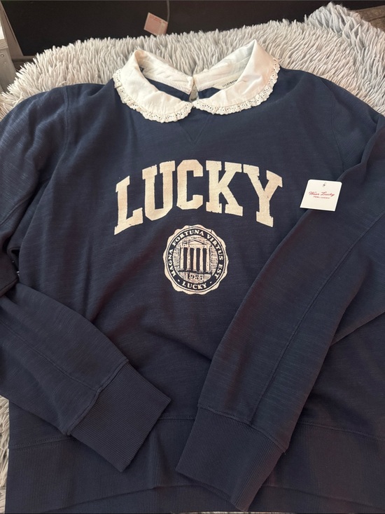 Lucky Brand Sweaters - Lucky Brand Navy Crewneck Sweater with White Lace Collar